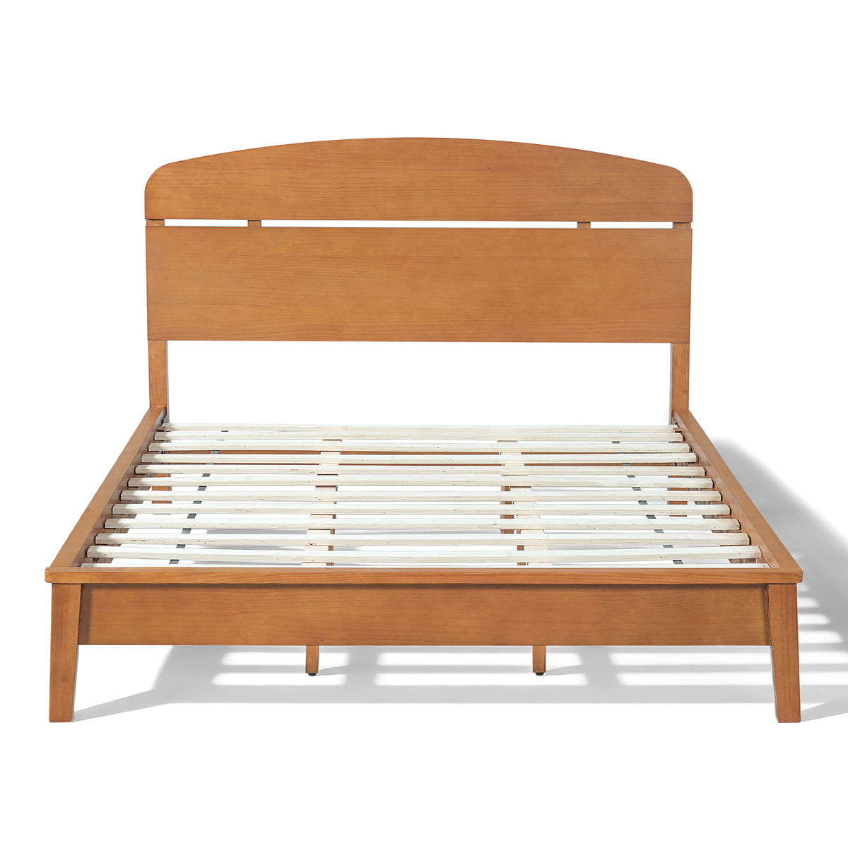 Queen Size Solid Wood Platform Bed with Curved Headboard