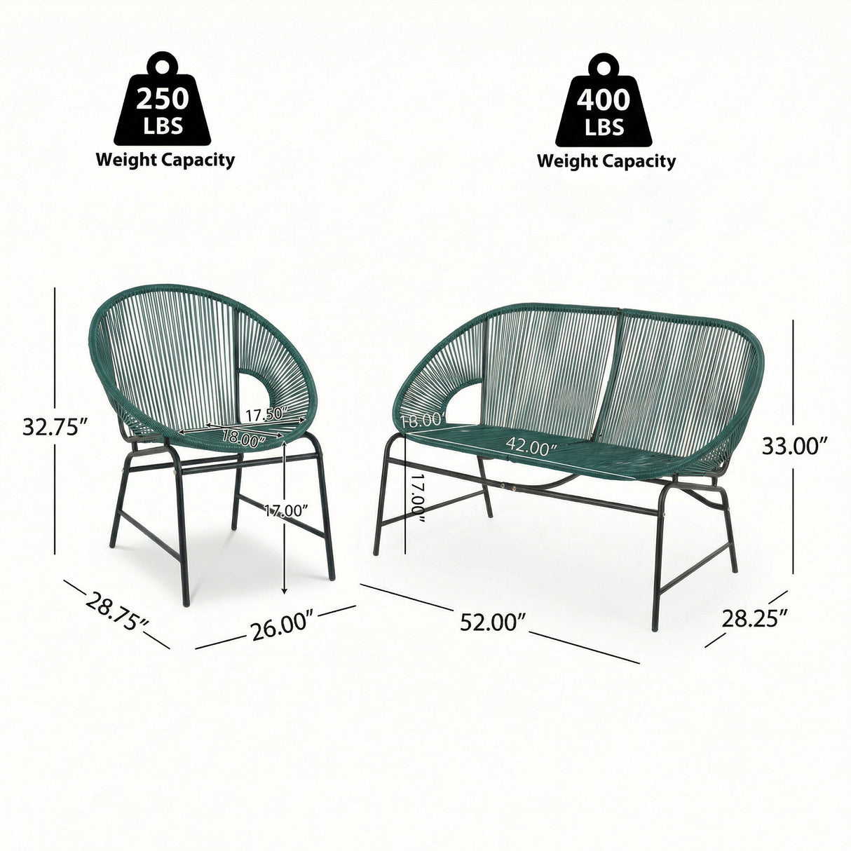 Nusa Outdoor Patio Wicker 3-Piece Chat Set