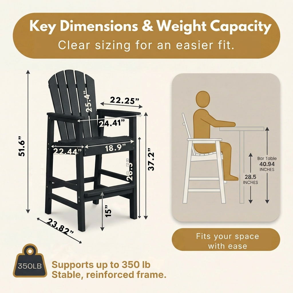 HDPE Bar Height Adirondack Chair with Cup Holder