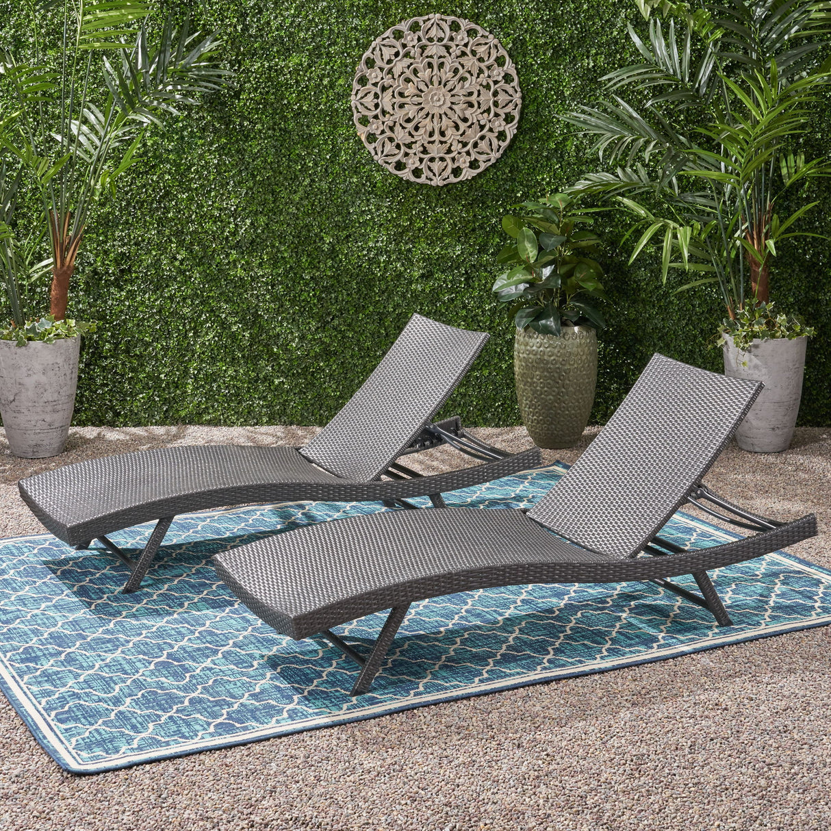 Wicker Chaise With Adjustable Reclining Seats (Set of 2) - Gray