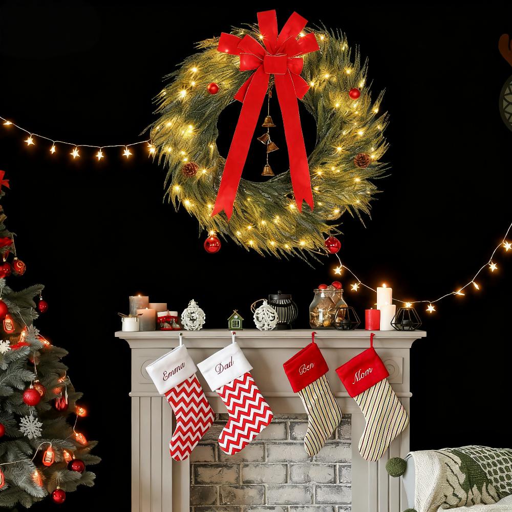 Christmas Wreath for Front Door with LED Lights