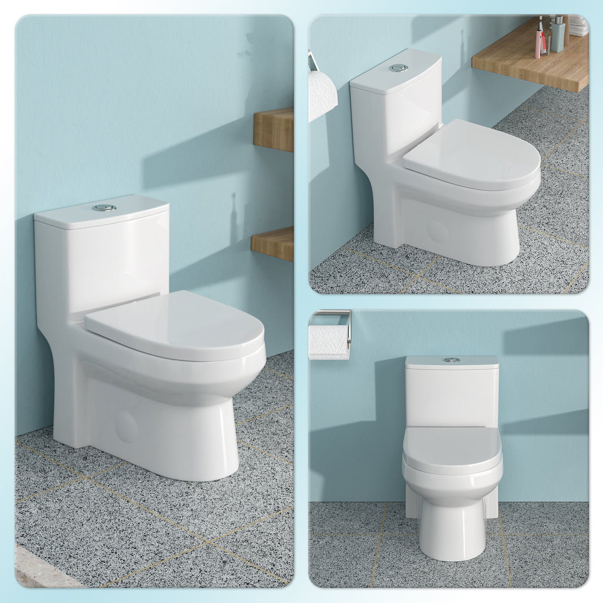 Ceramic One Piece Toilet for Bathroom, 12-inch Rough-In, Dual Flush