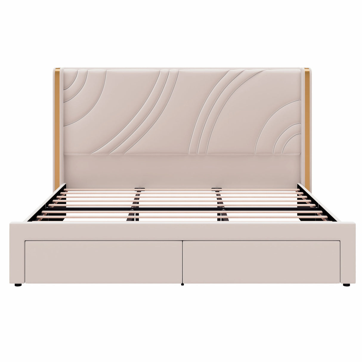 Modern Upholstered LED Bed Frame With Storage Drawers, Wingback Headboard, RGB Light