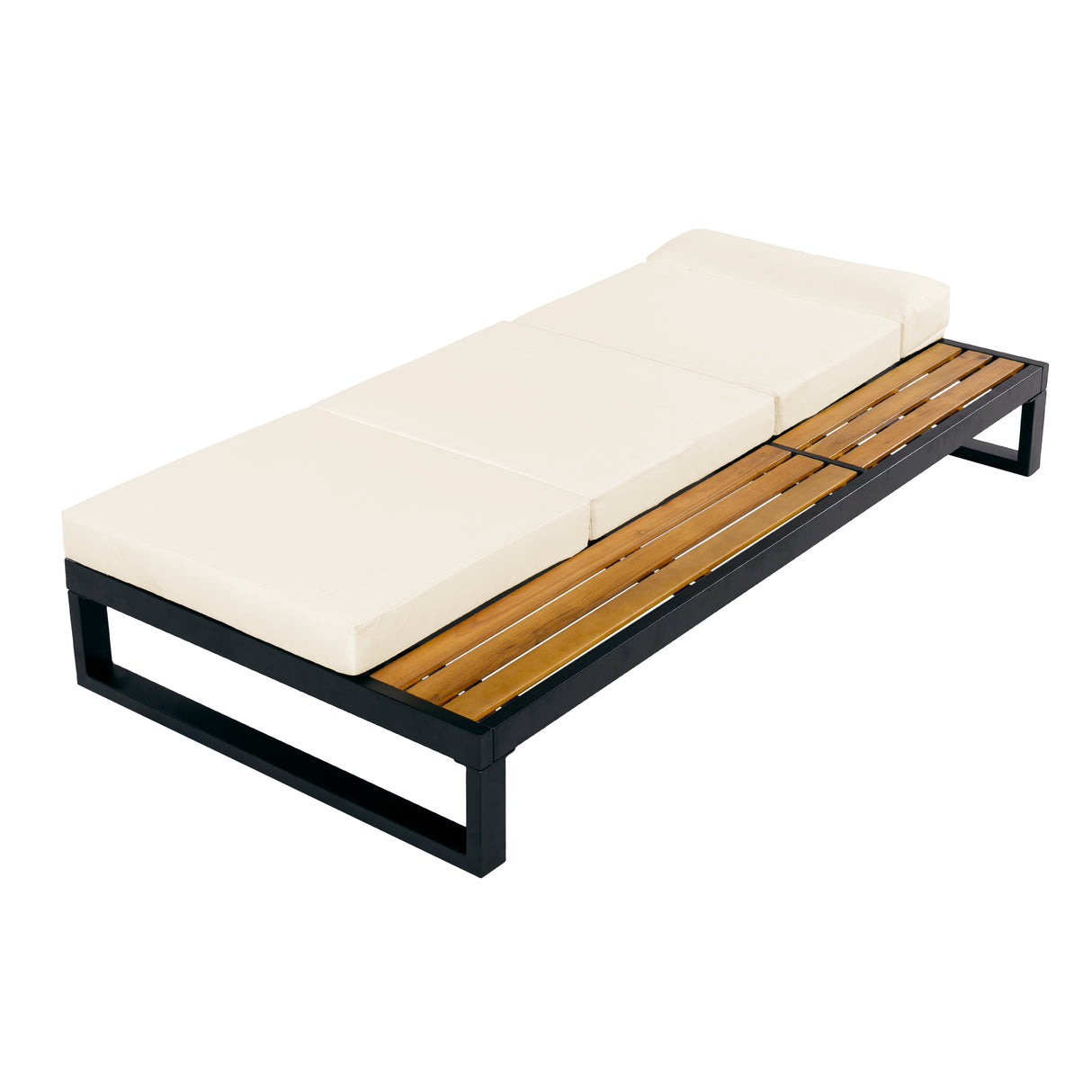 Black Iron & Teak Finish Chaise Lounge Set