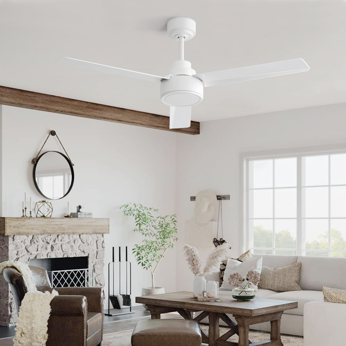 52" Ceiling Fan Without Light with Remote Control and Reversible DC Motor