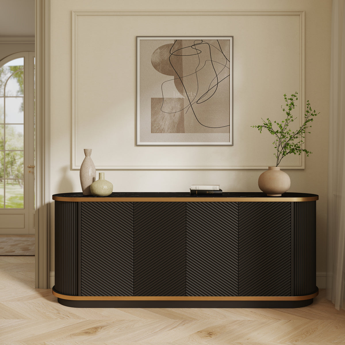 63" Diagonal Fluted Sideboard Cabinet with Storage