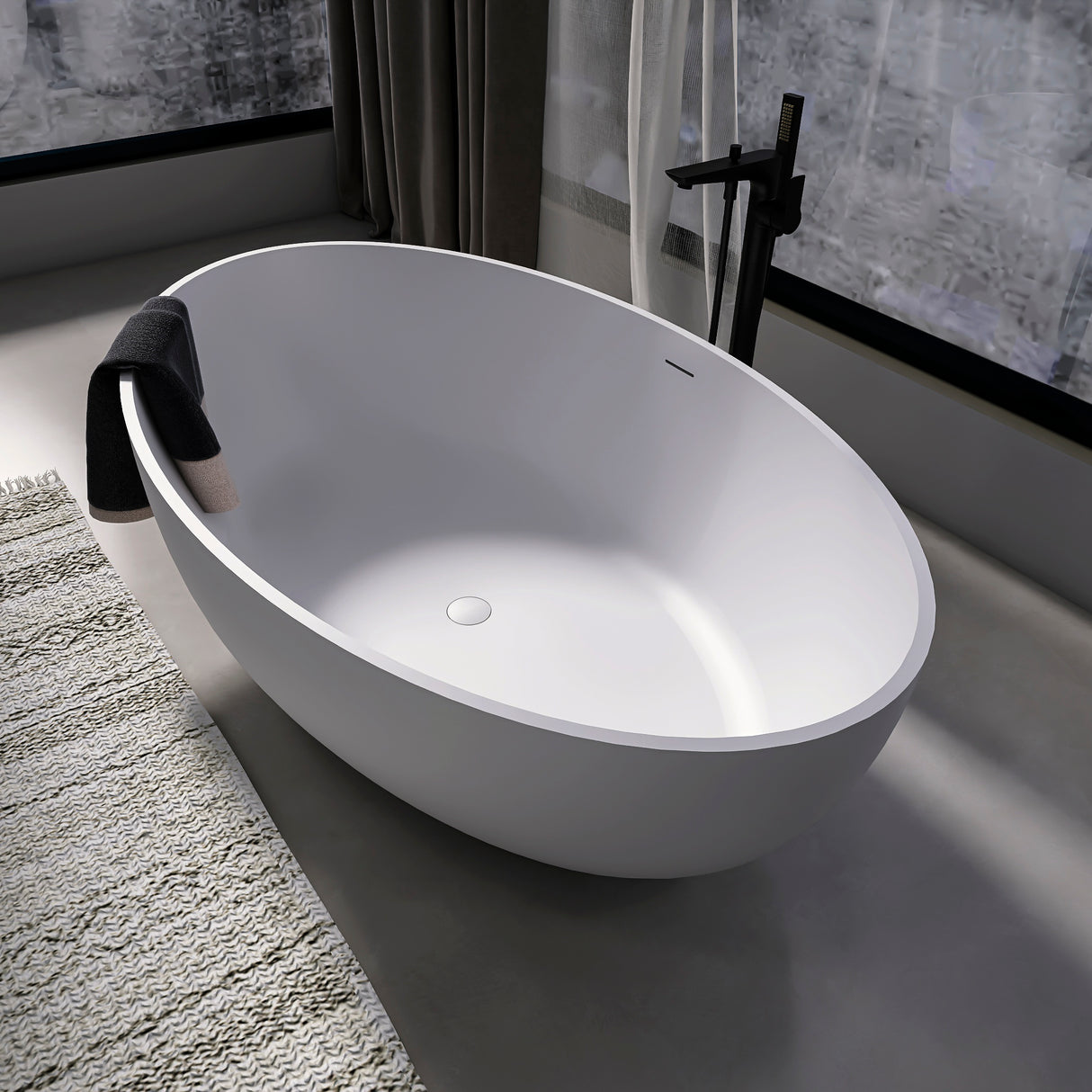 67 Inch Freestanding Solid Surface Soaking Bathtub