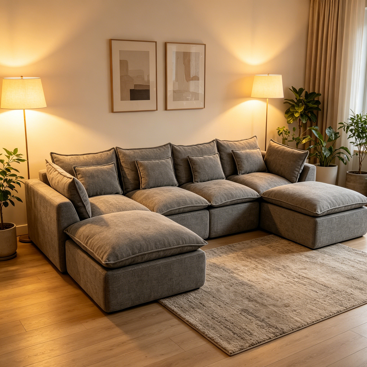 129.8" Width Modular Sectional Sofa with 2 Ottomans