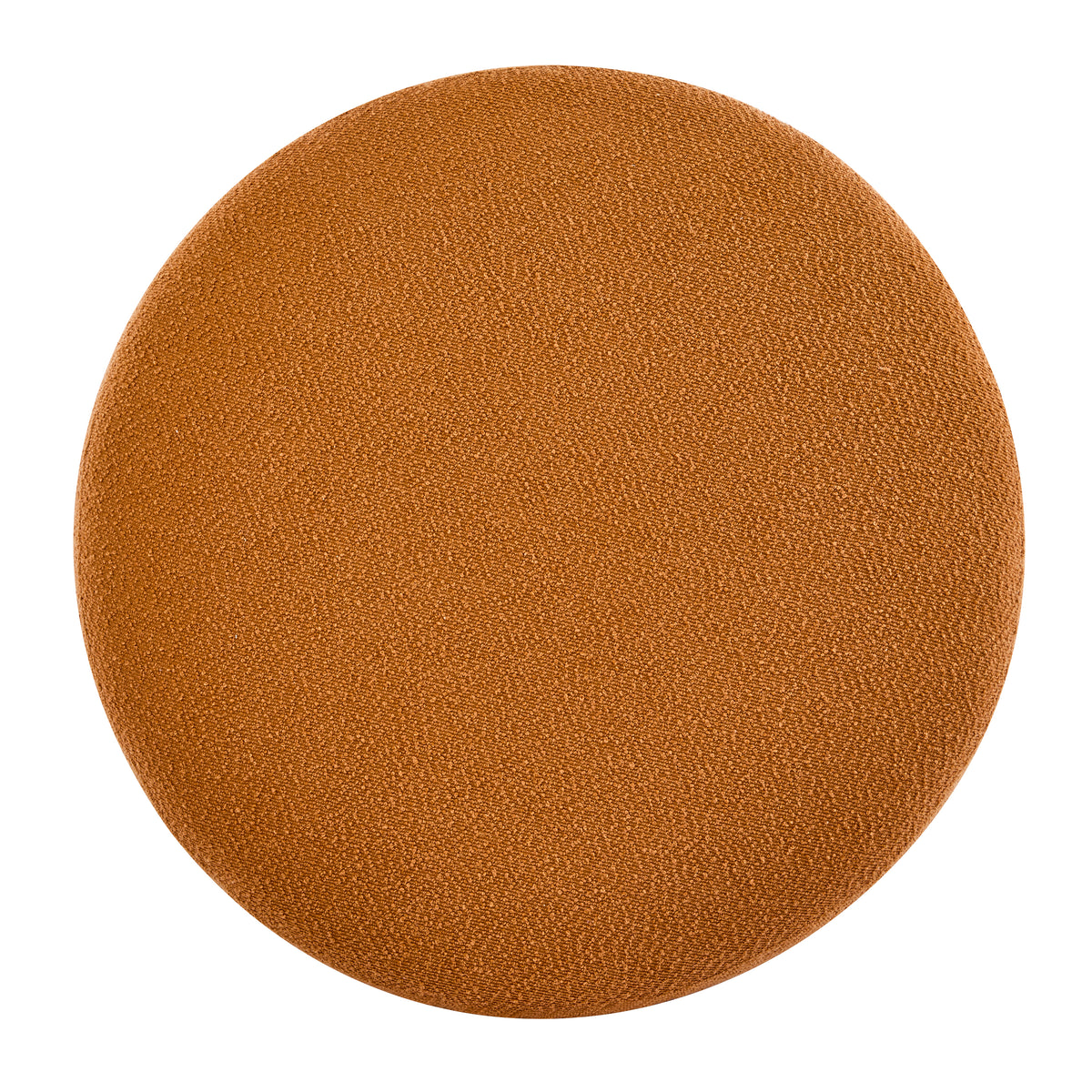 Modish Round Ottoman: Boucle Top with Splayed Rubber Wood Legs, Pumpkin