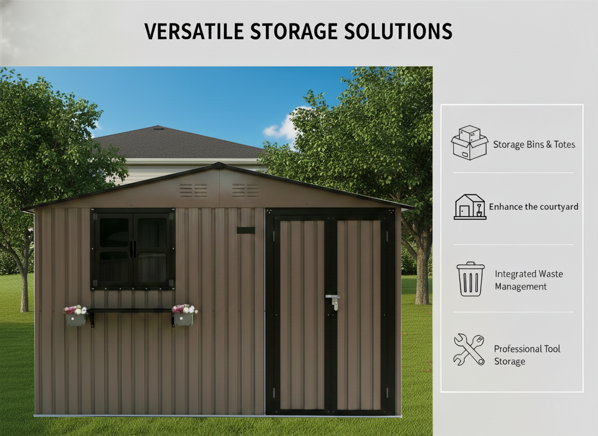 10x8 Ft Outdoor Metal Storage Shed with Window & Flower Rack