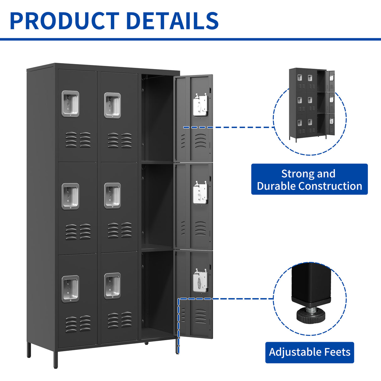 9 Door 72"H Metal Lockers With Lock for Employees, School, Office, Gym, Bedroom, Storage Locker Cabinet