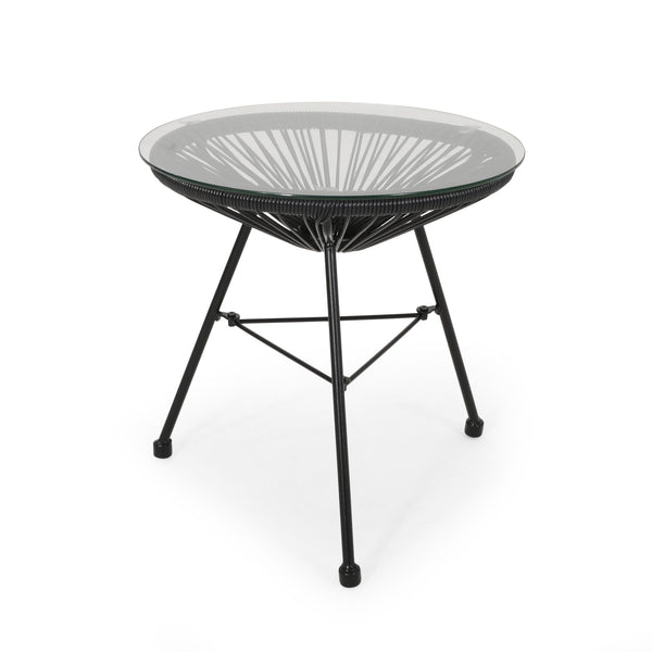 Nusa Modern Rattan Side Table With Tempered Glass Top