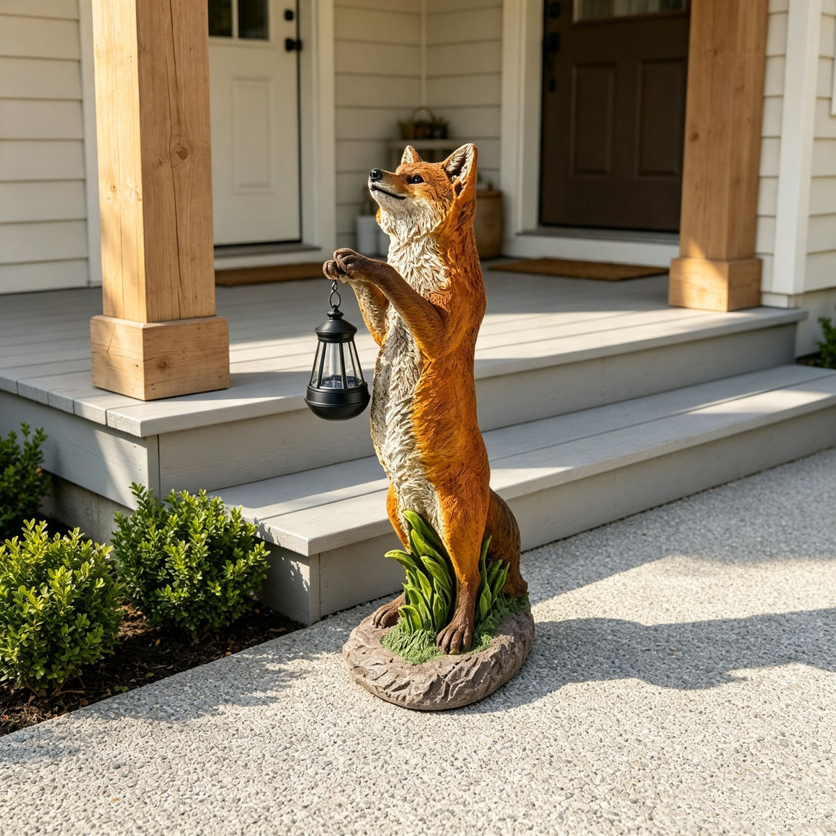 28" Fox Garden Statue with Hanging Solar Lantern