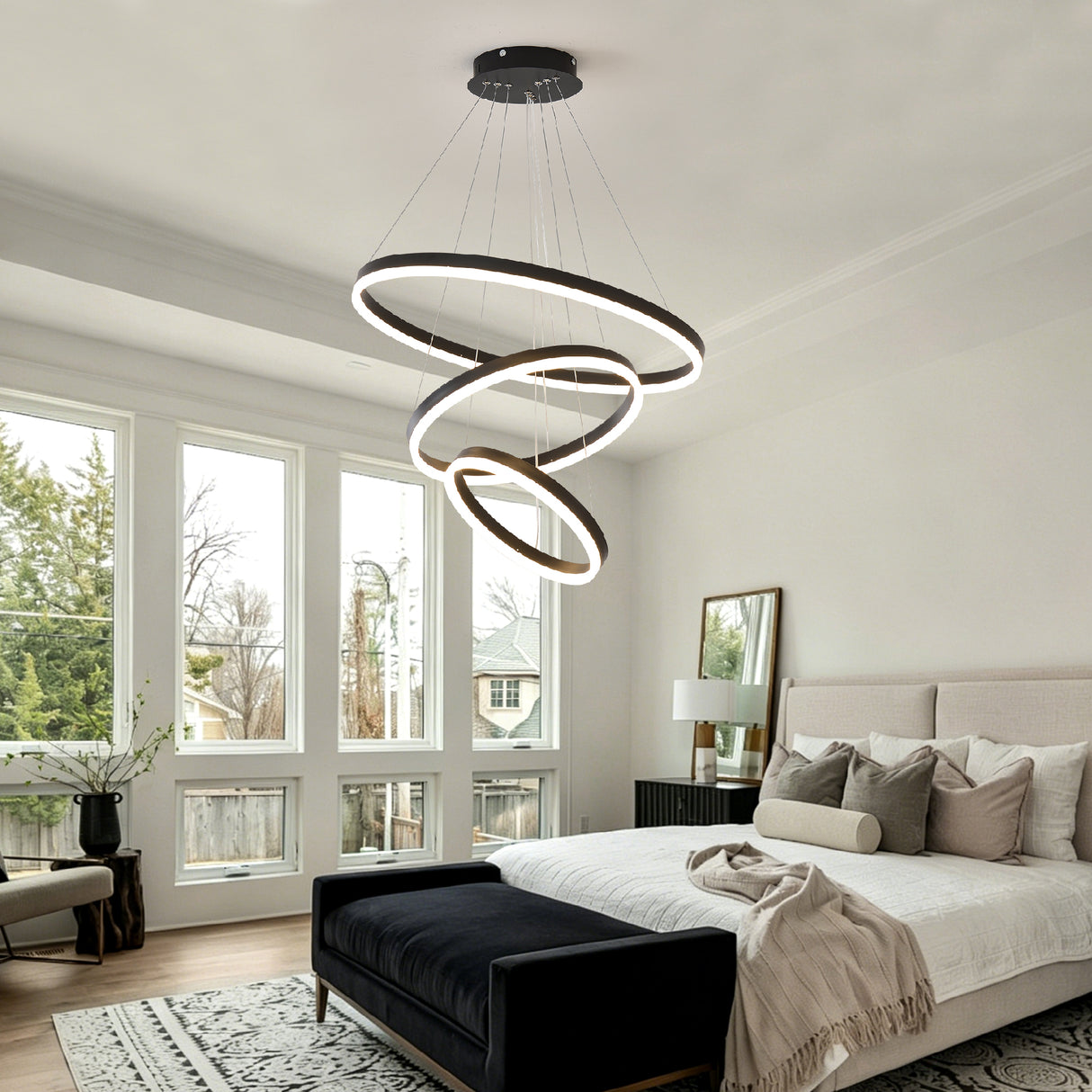 Modern 3 Rings Chandelier with Remote Control
