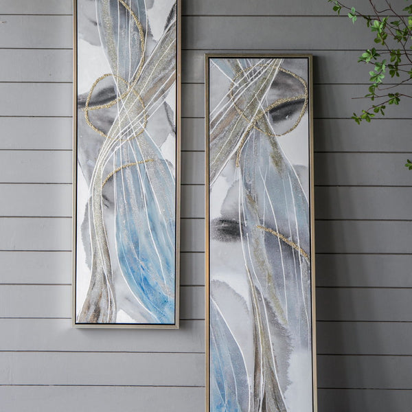 Elongated Modern Abstract Oil Paintings Wall Art Set of 2