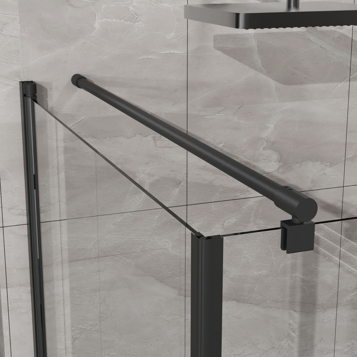 Corner Shower Enclosure, Frameless Pivot Door - Black