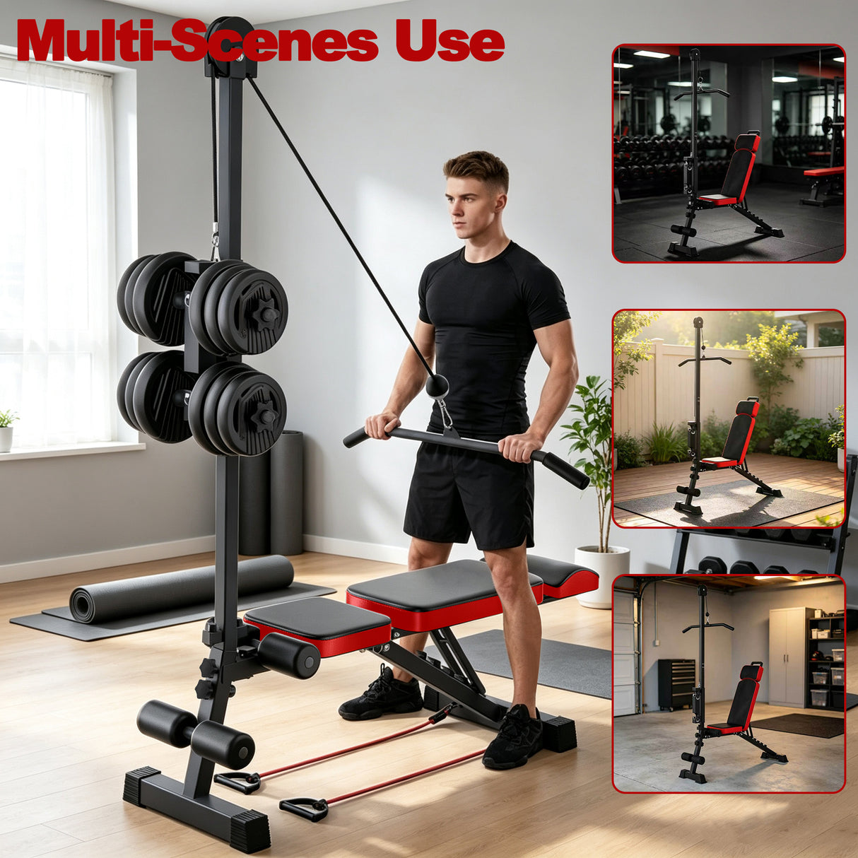 Multi-Functional Weight Bench with Pulley System and Adjustable Backrest