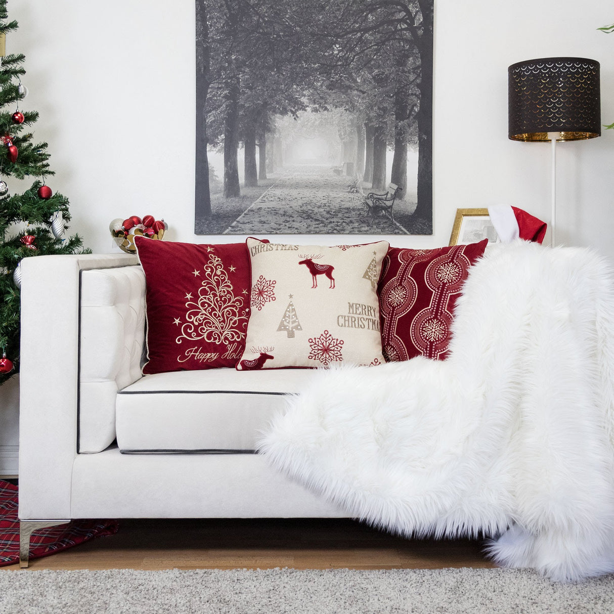 Merry Christmas Embroidered Poly Pillow