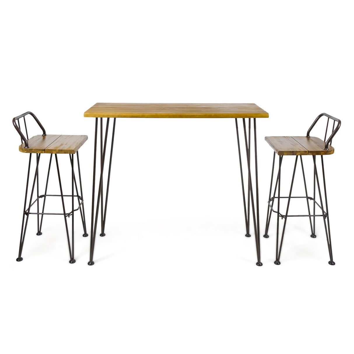 Dione Outdoor Industrial Acacia Wood Bar Set With Metal Frame And Slat Paneling - Brown - Best Buy Furniture
