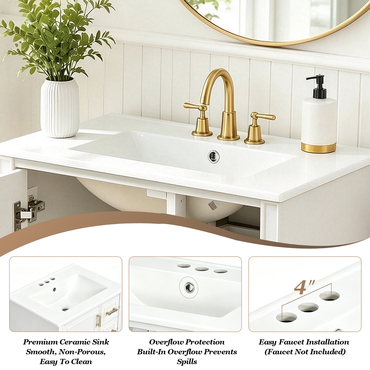 24" Modern Bathroom Vanity with Ceramic Sink