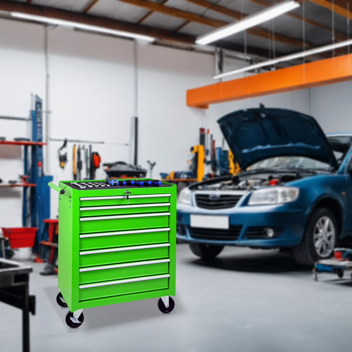 Rolling Tool Chest with 7-Drawer Tool Box - Green