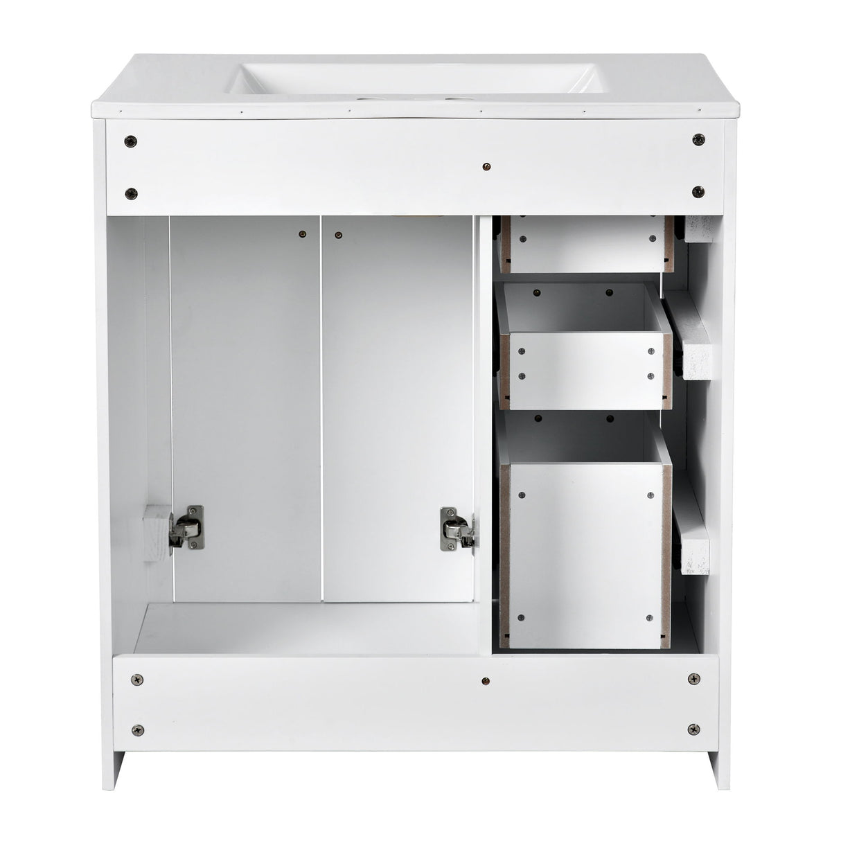 Ceramic Sink Combo, Freestanding Vanity Set With 3 Drawers & Soft Closing Doors