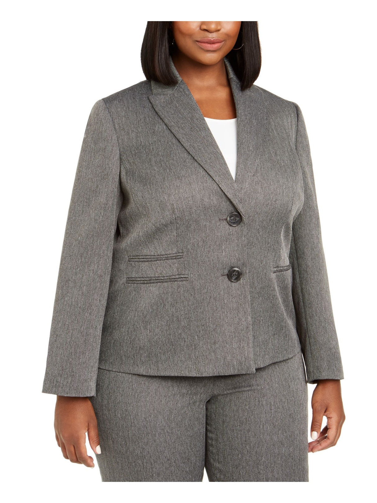 Le Suit Women's Plus Size Herringbone-Print Pants Suit