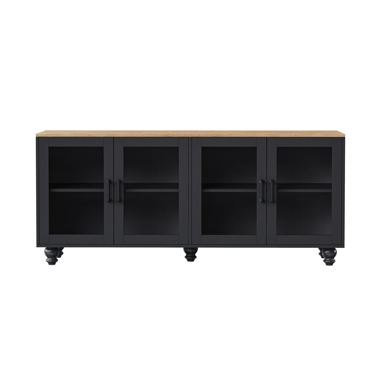 ON-TREND Farmhouse TV Stand with Tempered Glass Doors