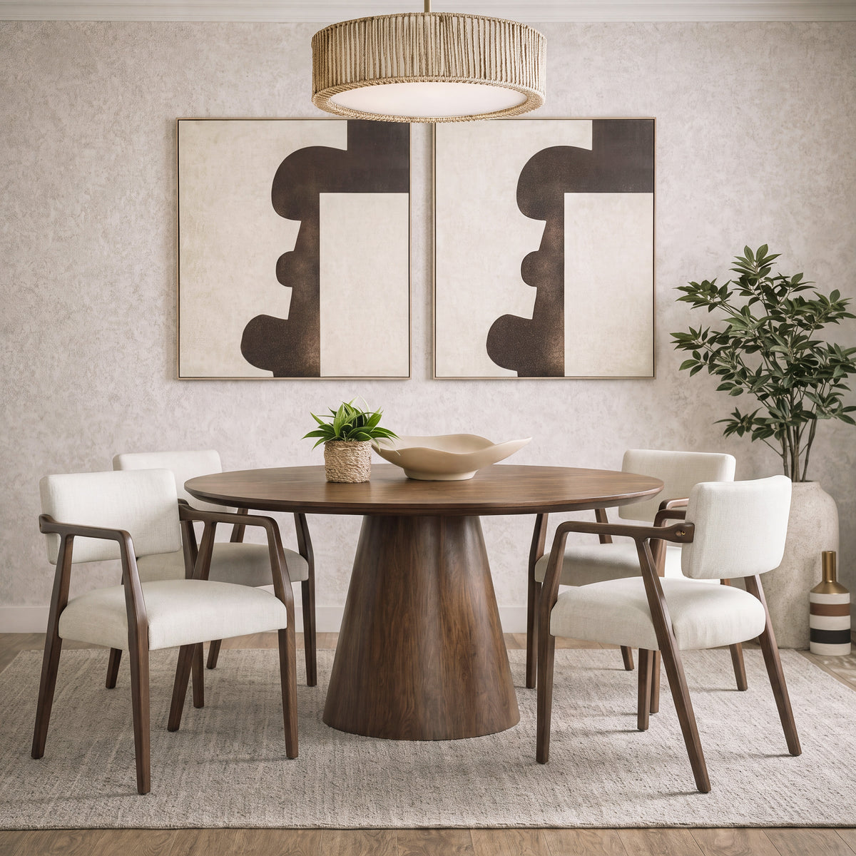 Mid-Century Rubber Wood Upholstered Dining Armchair (Set of 2)