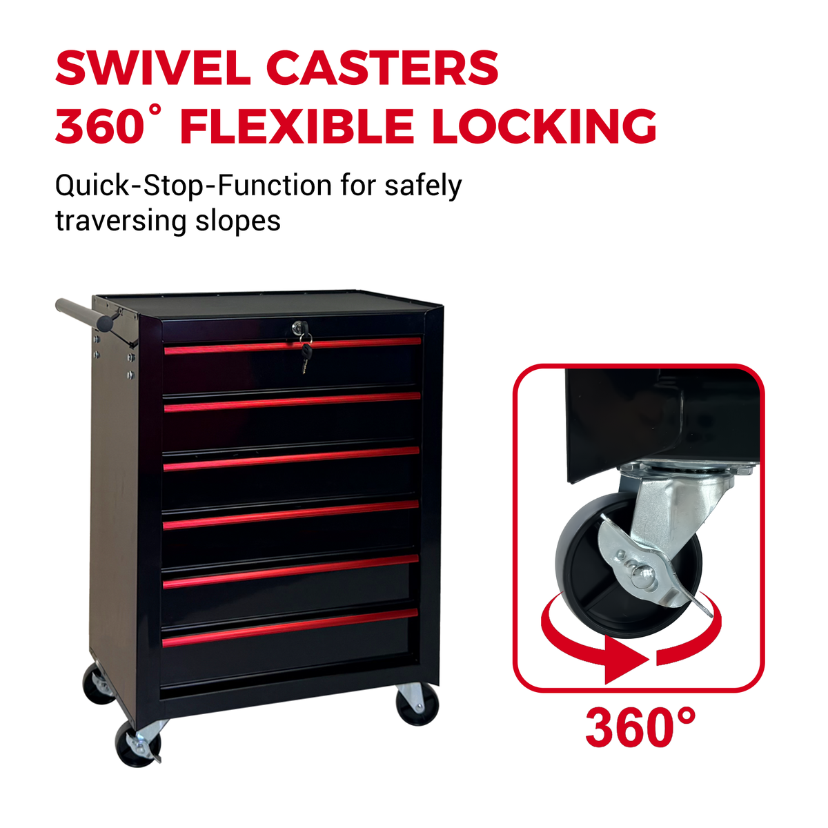 Rolling Metal Tool Chest with 6 Drawers - Black