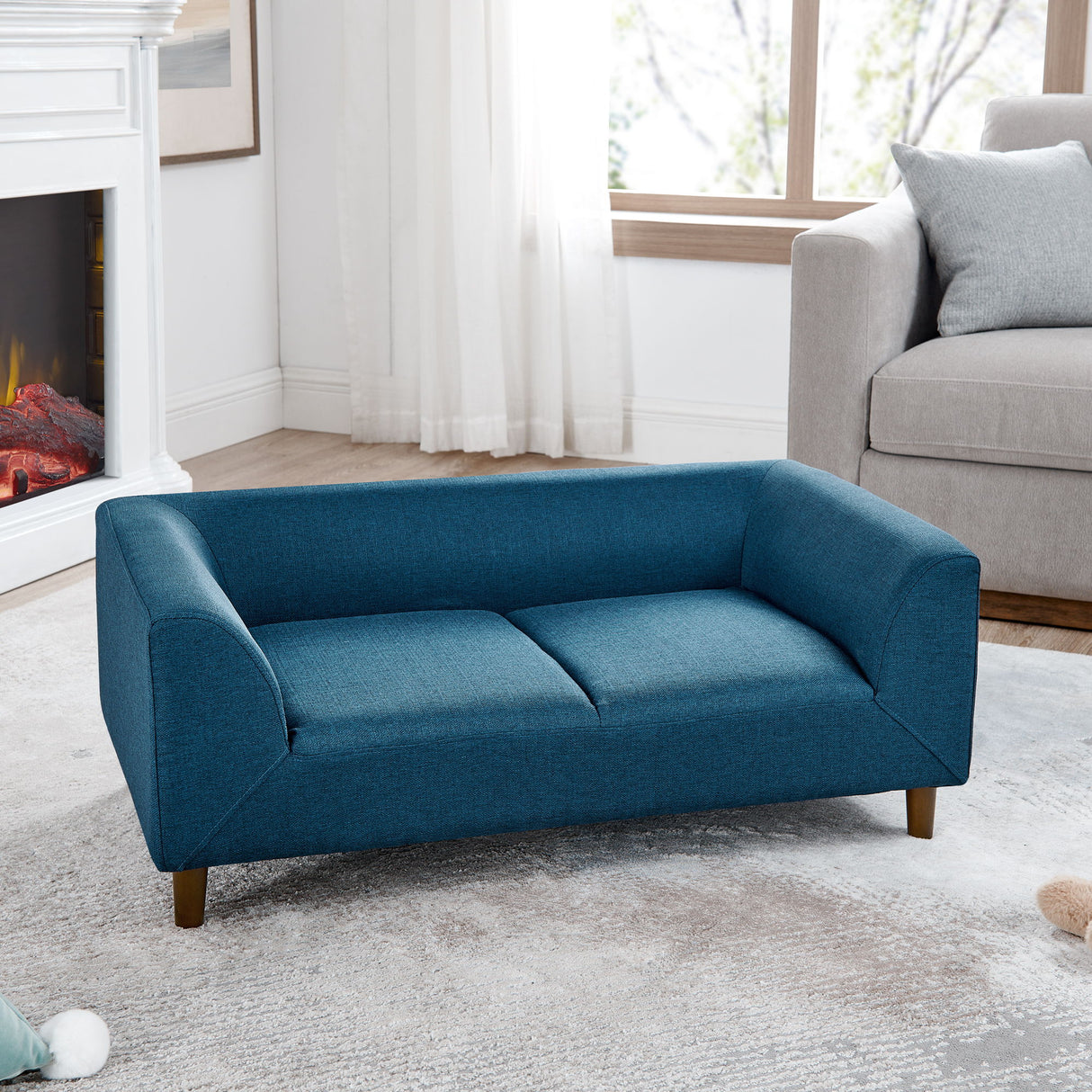 Modern Rectangular Pet Sofa With Backrest And Armrests For Small And Medium Dogs, Soft Cushion