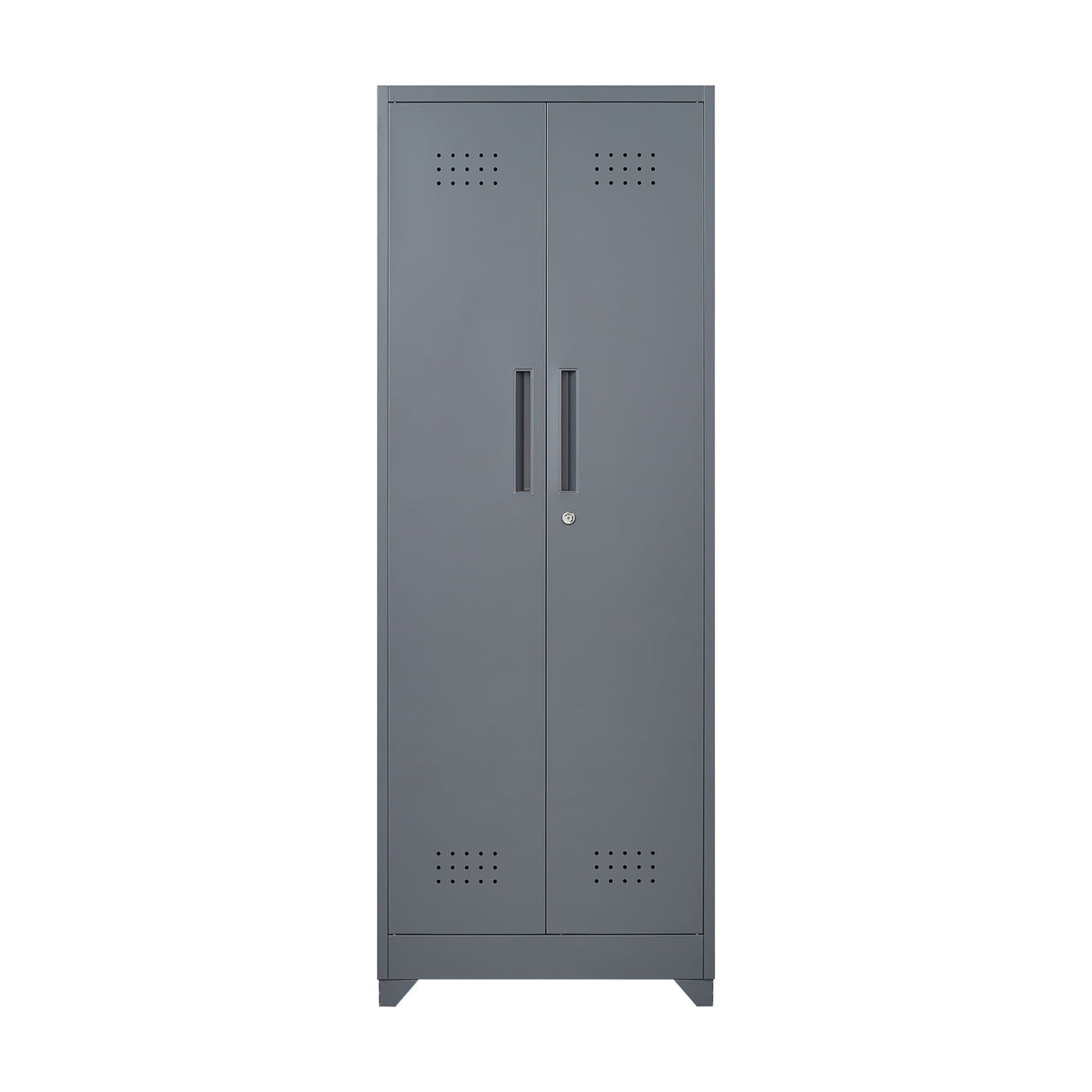 Heavy Duty Storage Cabinet With Locking Doors, Hanging Rod & Shelves, Broom Closet - Gray