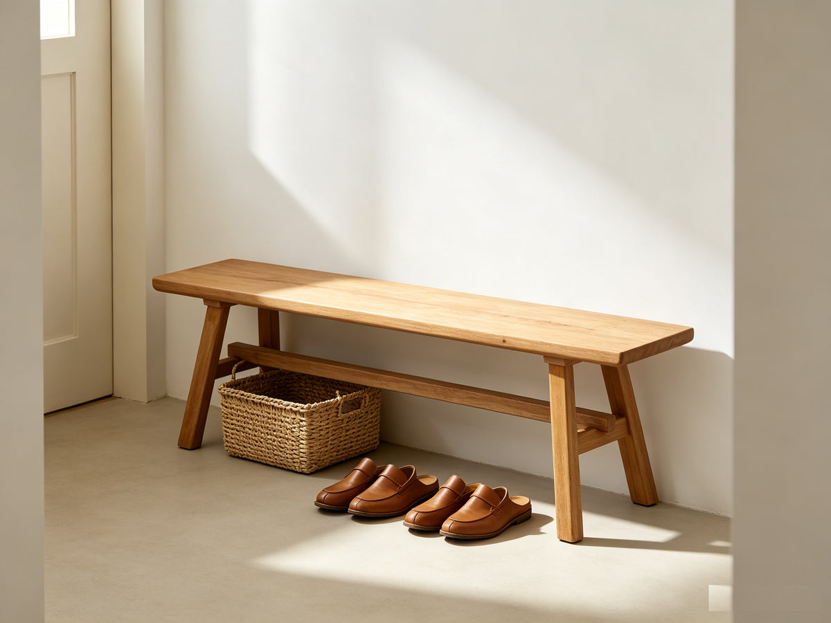55" Farmhouse Wood Bench - Rustic Solid Wood Dining Room & Entryway Bench
