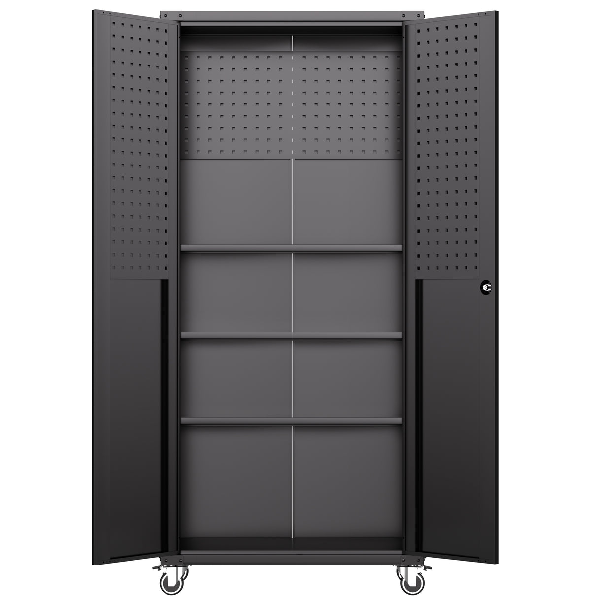 71" All-Black Metal Garage Storage Cabinet with Wheels