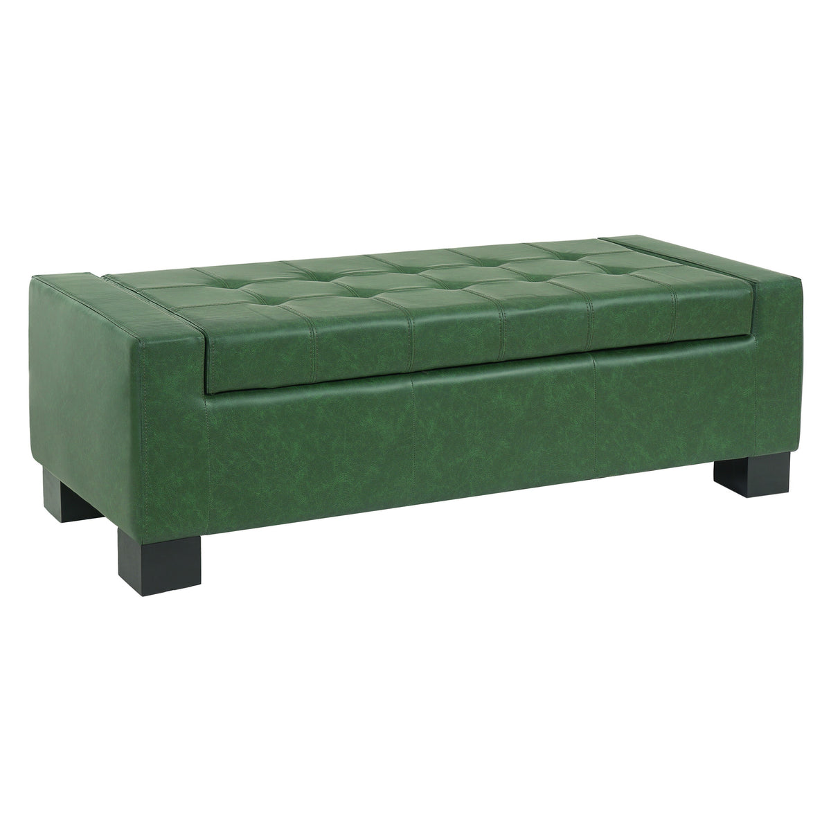 Green Storage Ottoman Bench, PU Upholstered Footrest with Solid Wood Legs