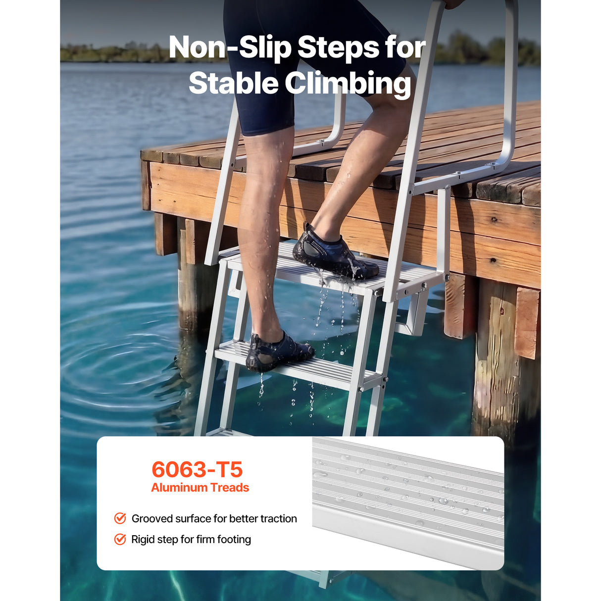 Flip-Up Dock Ladder, 4-Step, Heavy-Duty Aluminum Alloy Pontoon Boat Swim Ladder