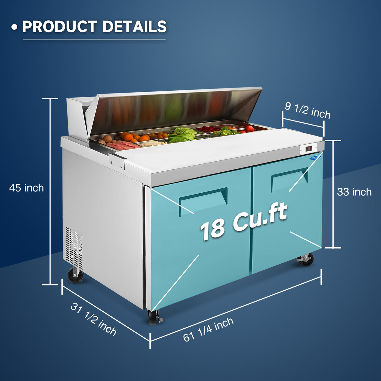 Orikool 60 In Commercial Refrigerators Sandwich & Salad Prep Table