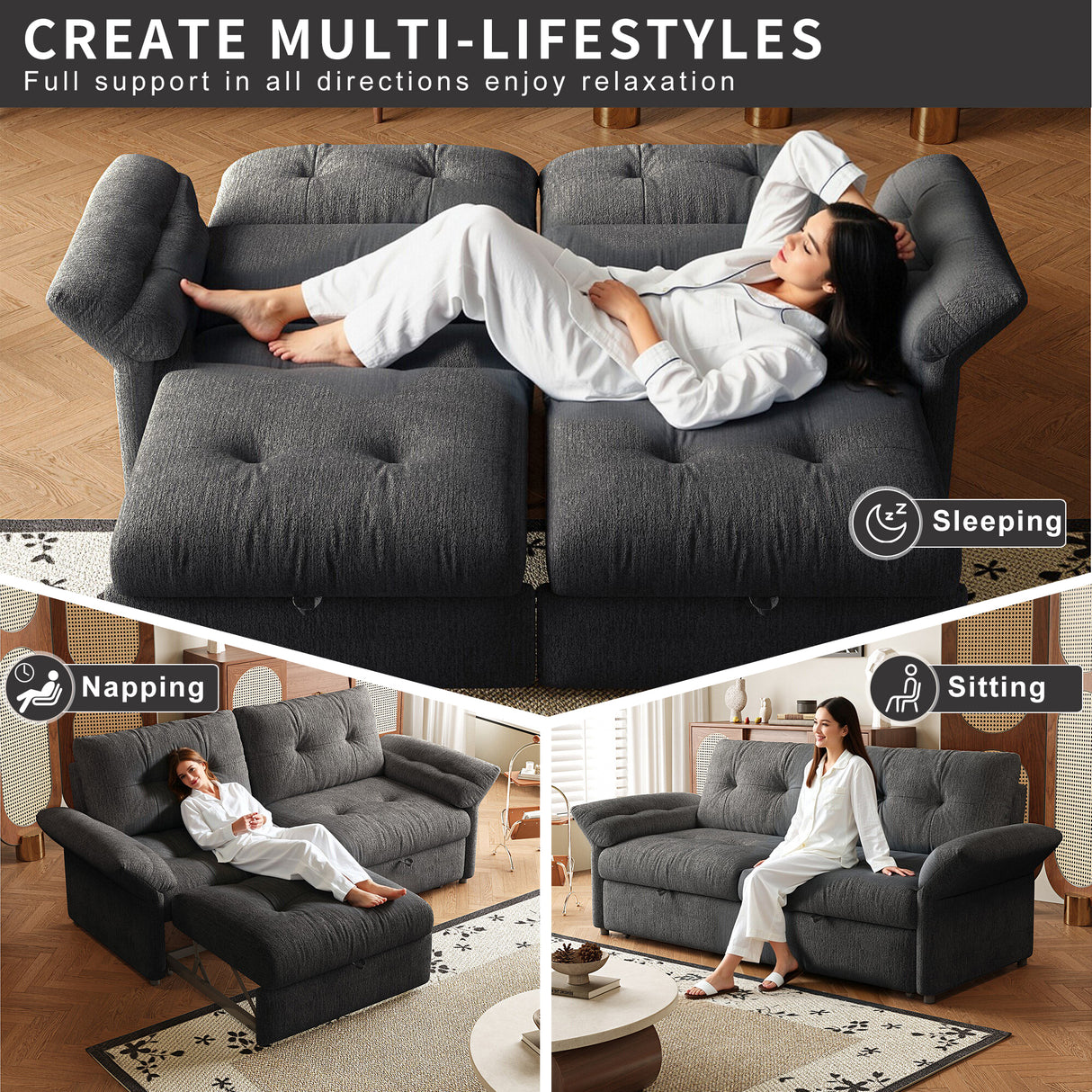 Multi-Functional Sofa Bed - 81.5 Inch Plush Chenille Sofa