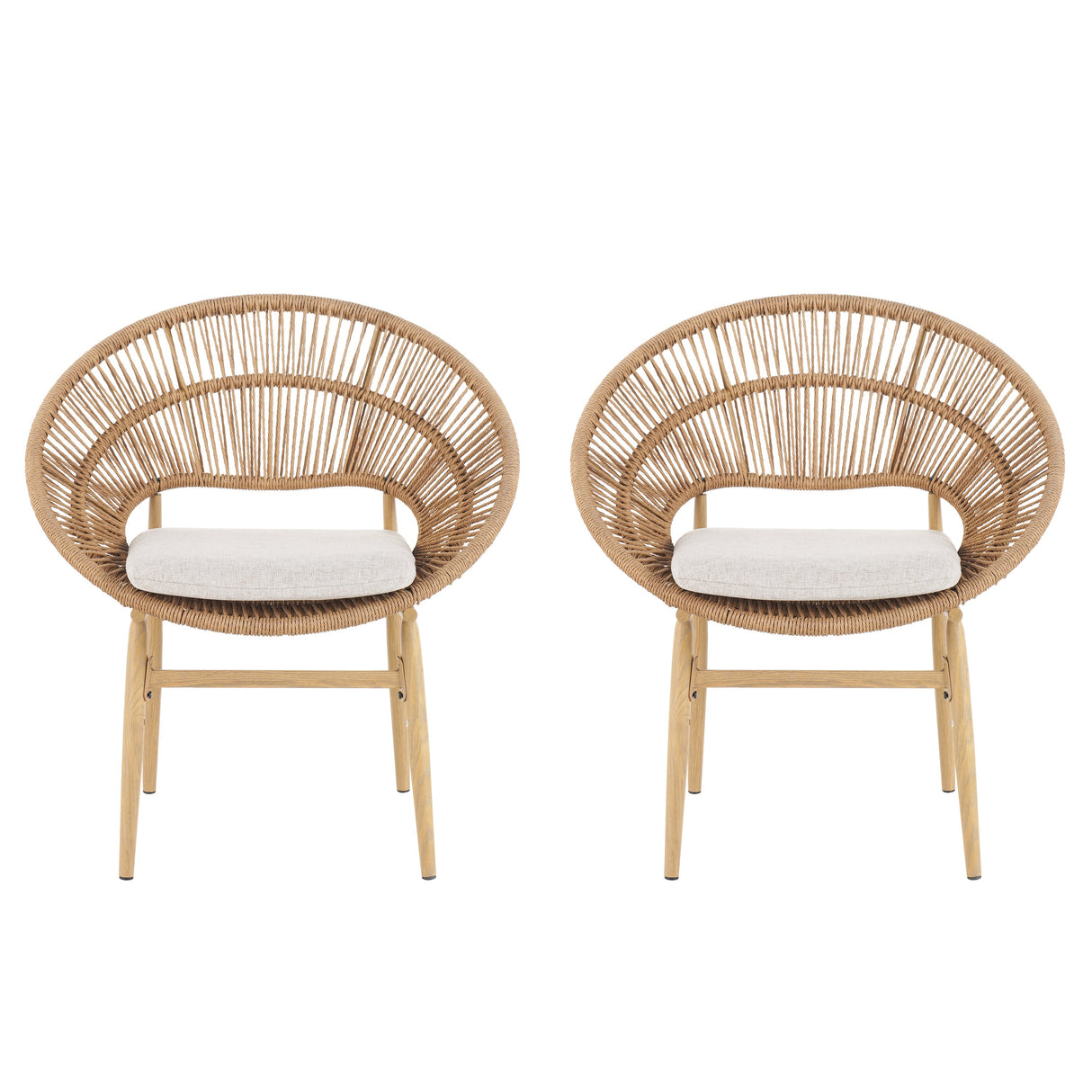 Cyril Outdoor Wicker Papasan Style Dining Chair with Teak Finished Legs - Set of 2