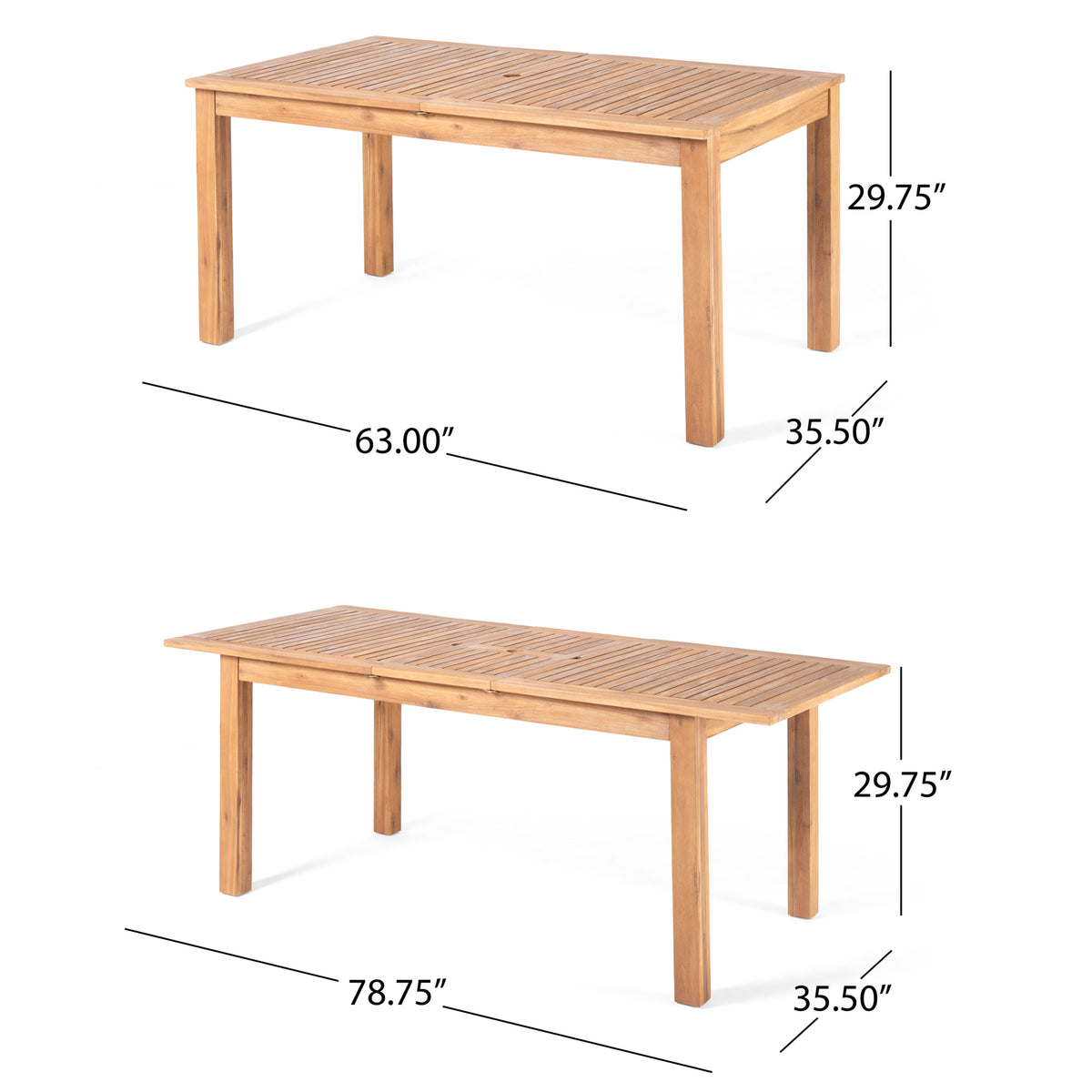 Outdoor 7 Pieces Rustic Patio Acacia Expandable Dining Set