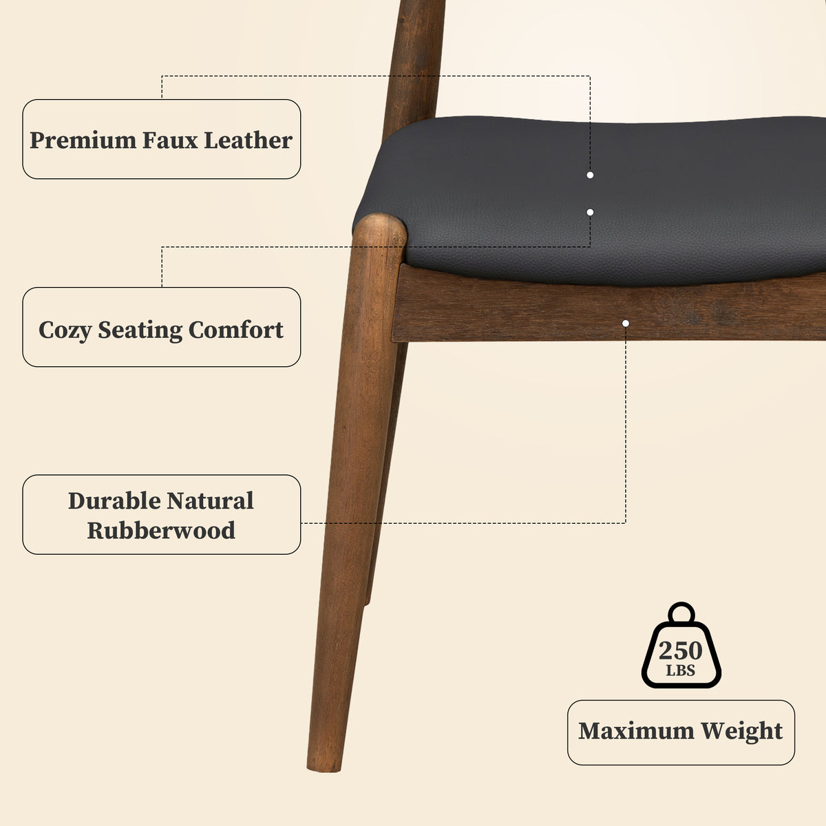Set of 2 Rubberwood Dining Chairs