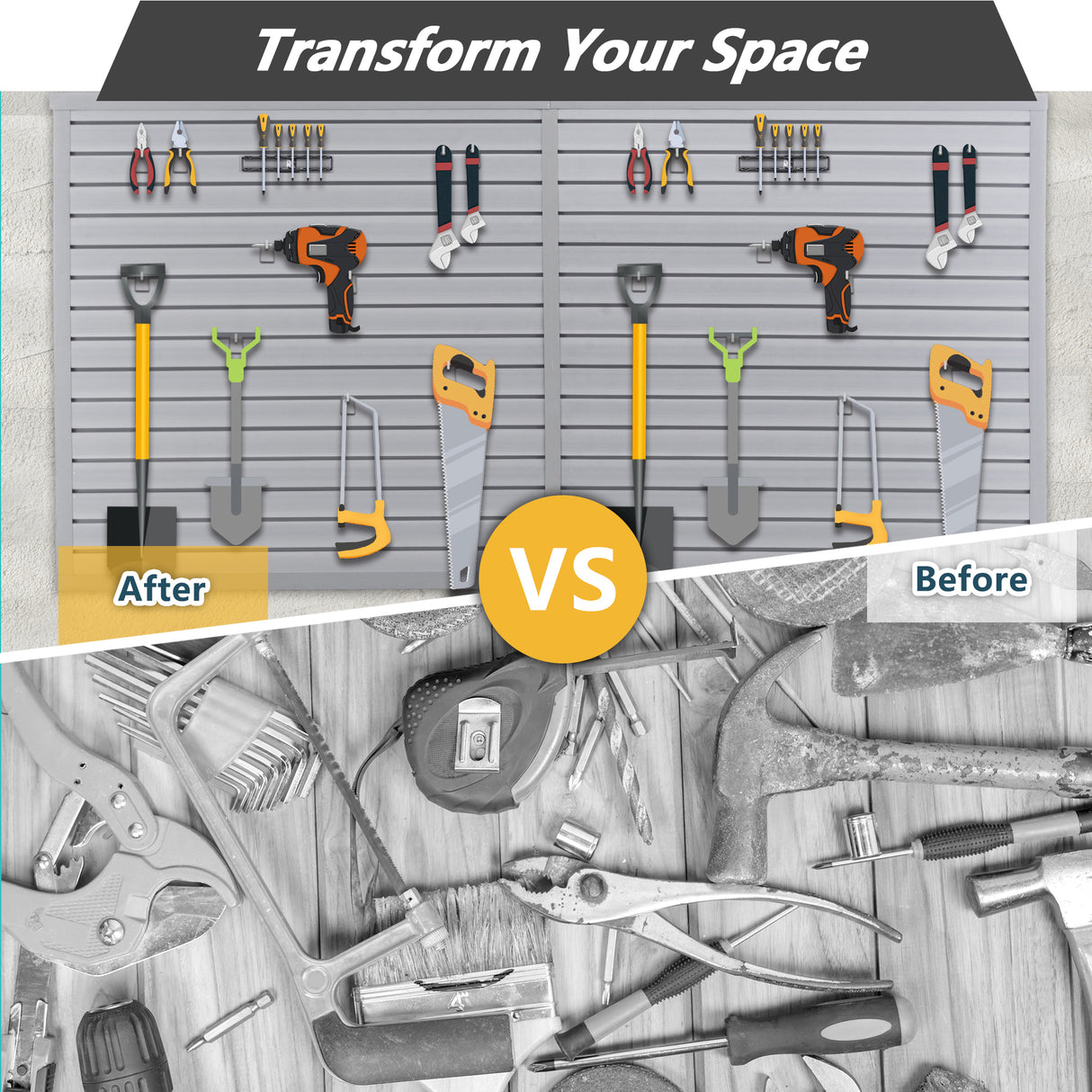 Heavy Duty PVC Slatwall Garage Organizer, 8ft x 4ft
