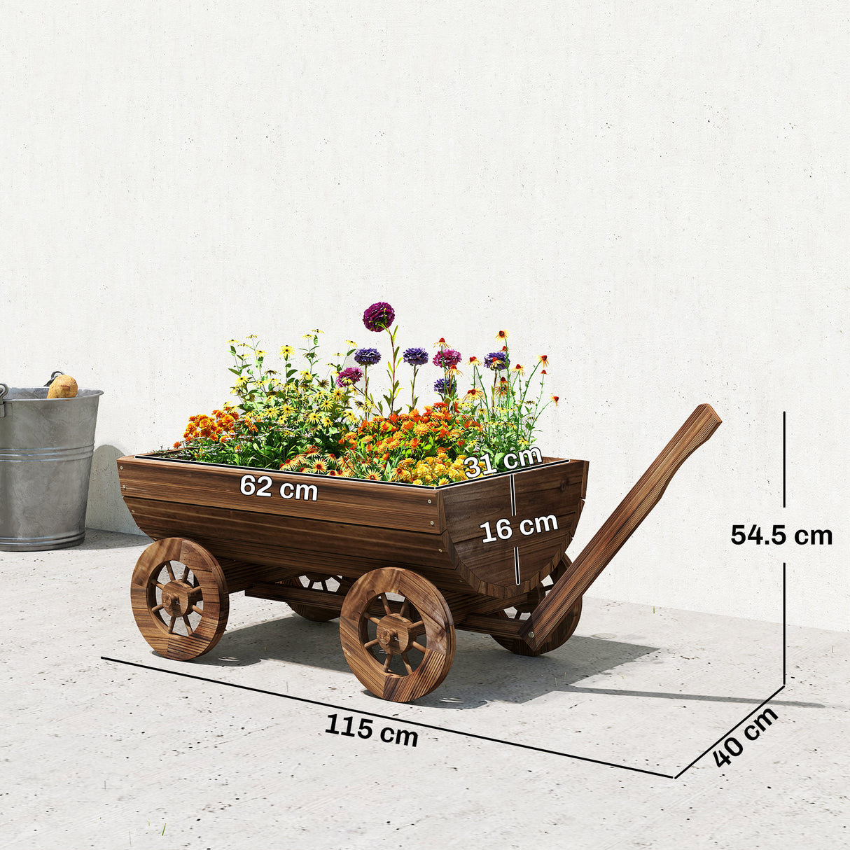 Outsunny Wooden Wagon Planter Box