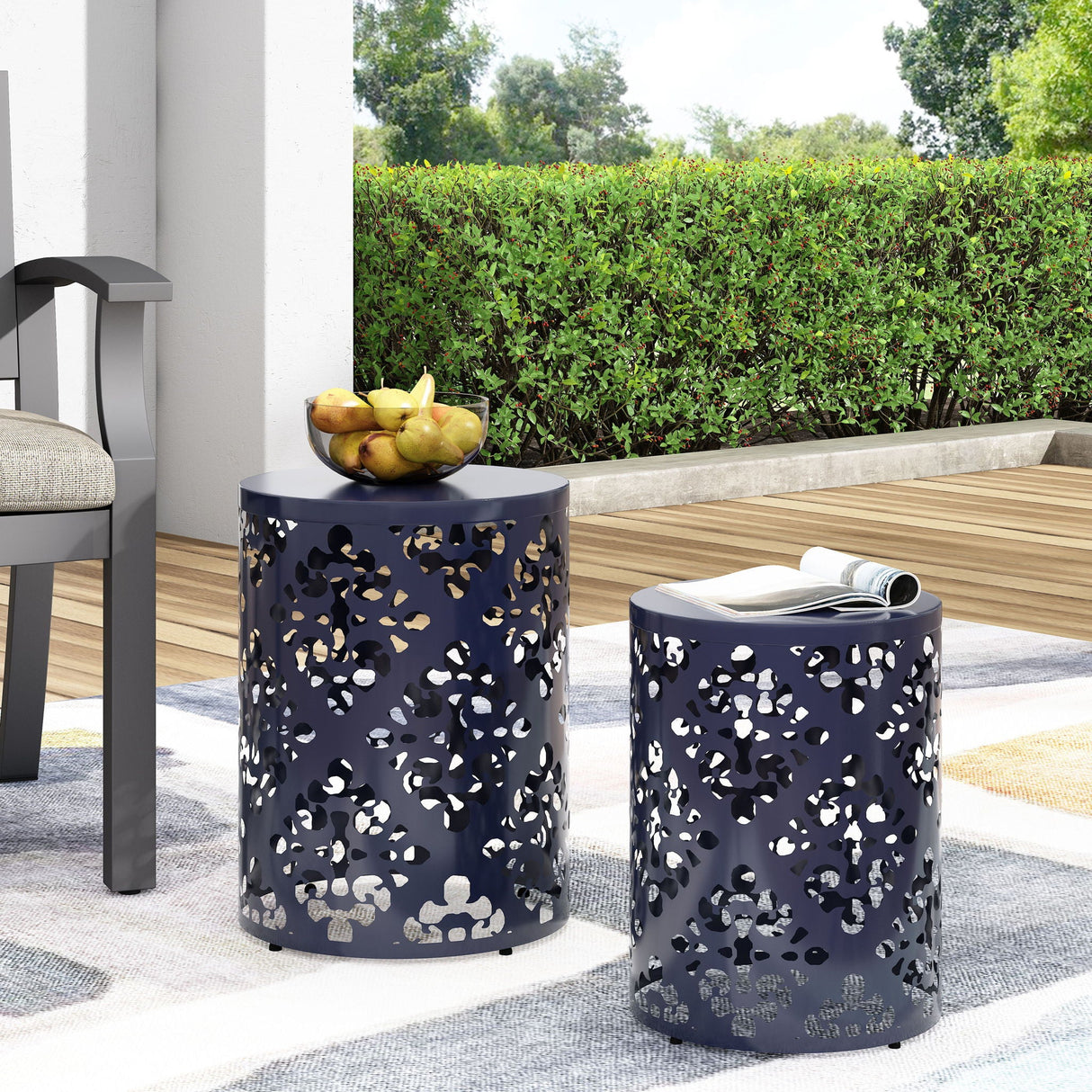 Modern Iron Cut Design End Table (Set of 2) - Navy Blue - Best Buy Furniture