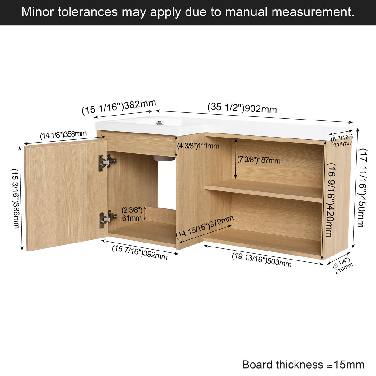 L-Shaped Wall Mounte Floating Bathroom Vanity With Integrated Sink
