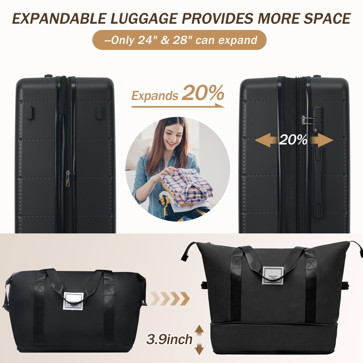 Hardside Luggage Set - 5 Piece with USB Port & TSA Lock