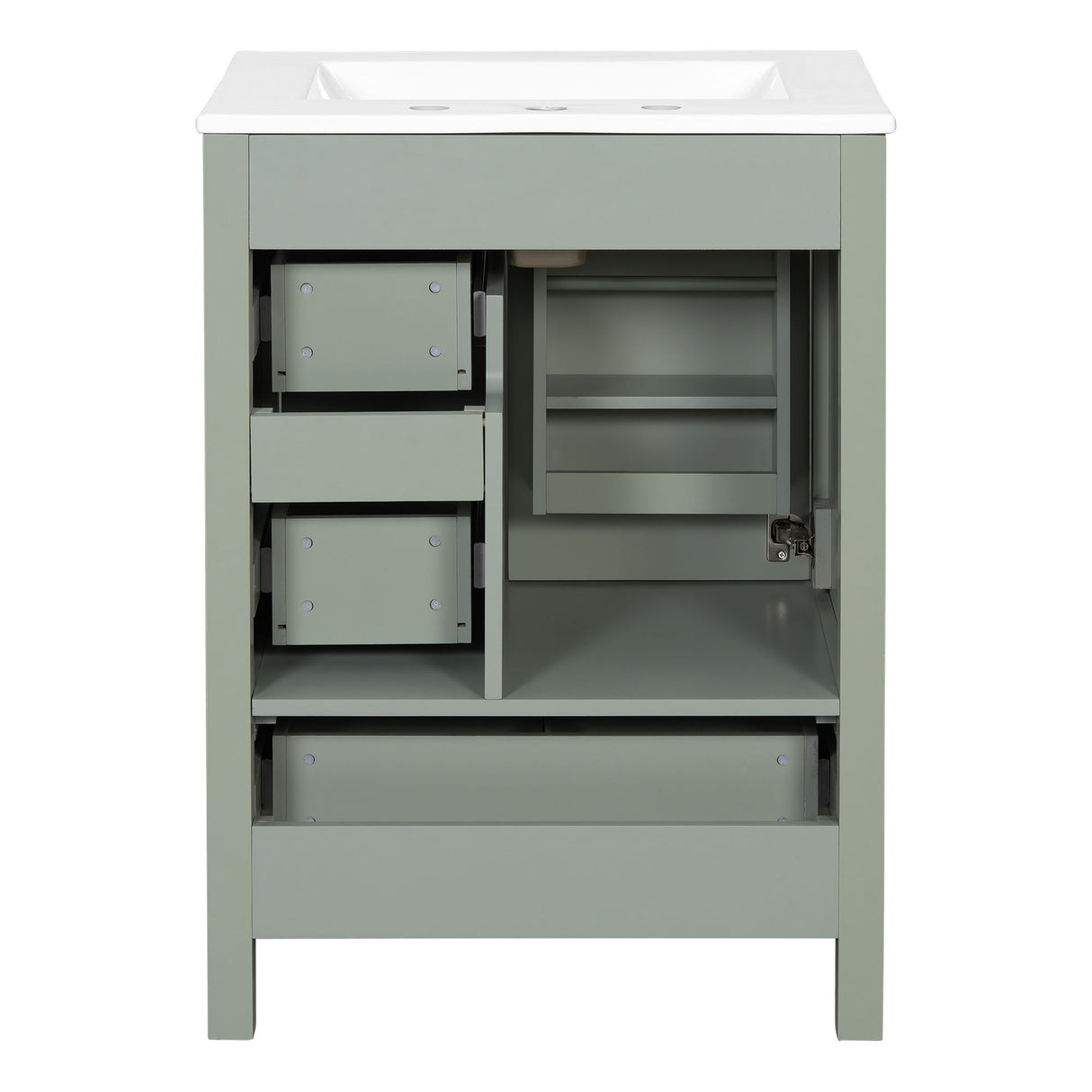 Bathroom Vanity With Sink, Soft-Close Doors, Double-Layer Shelf And 3 Drawers