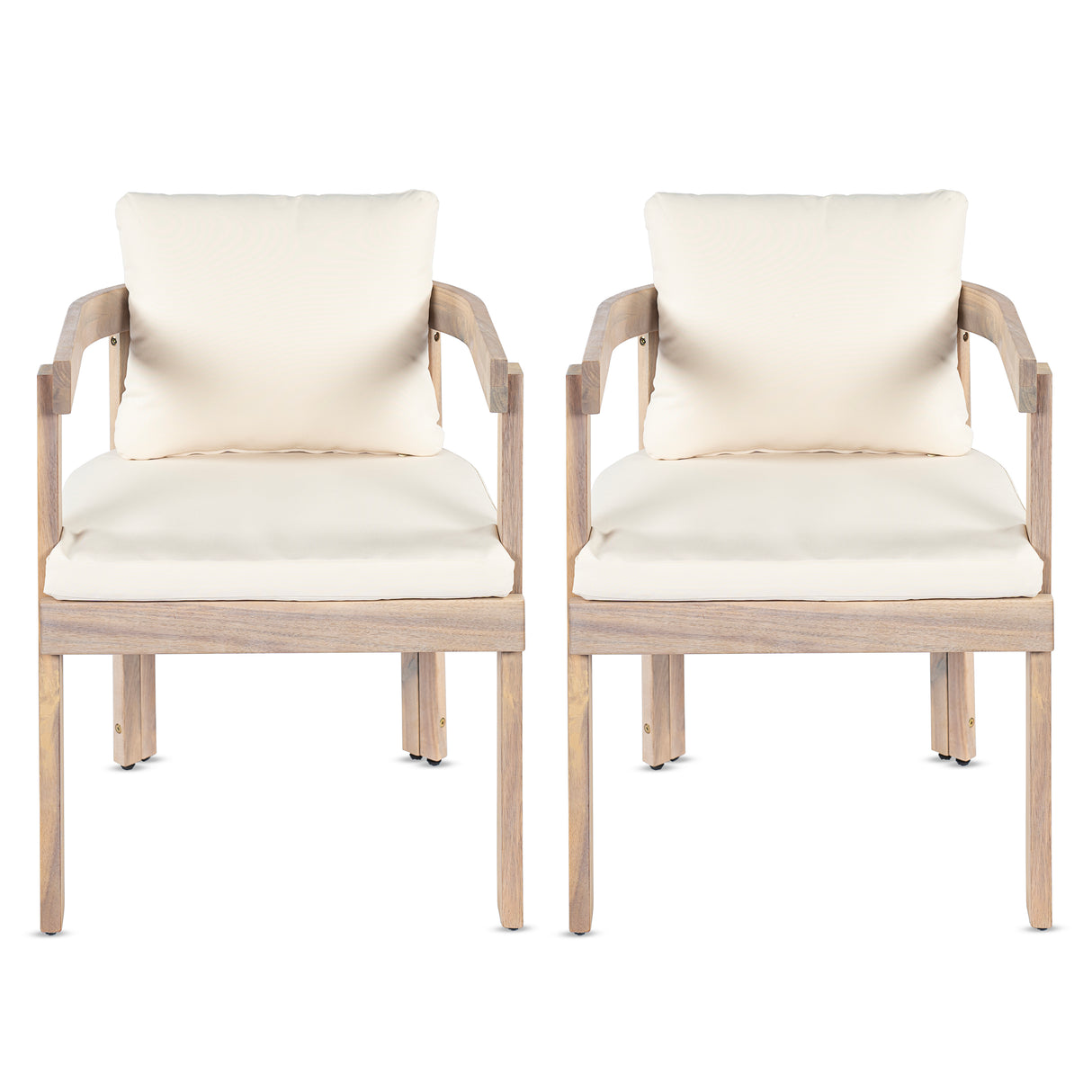 Acacia Wood Dining Chairs Set of 2, Armchairs with Cushions