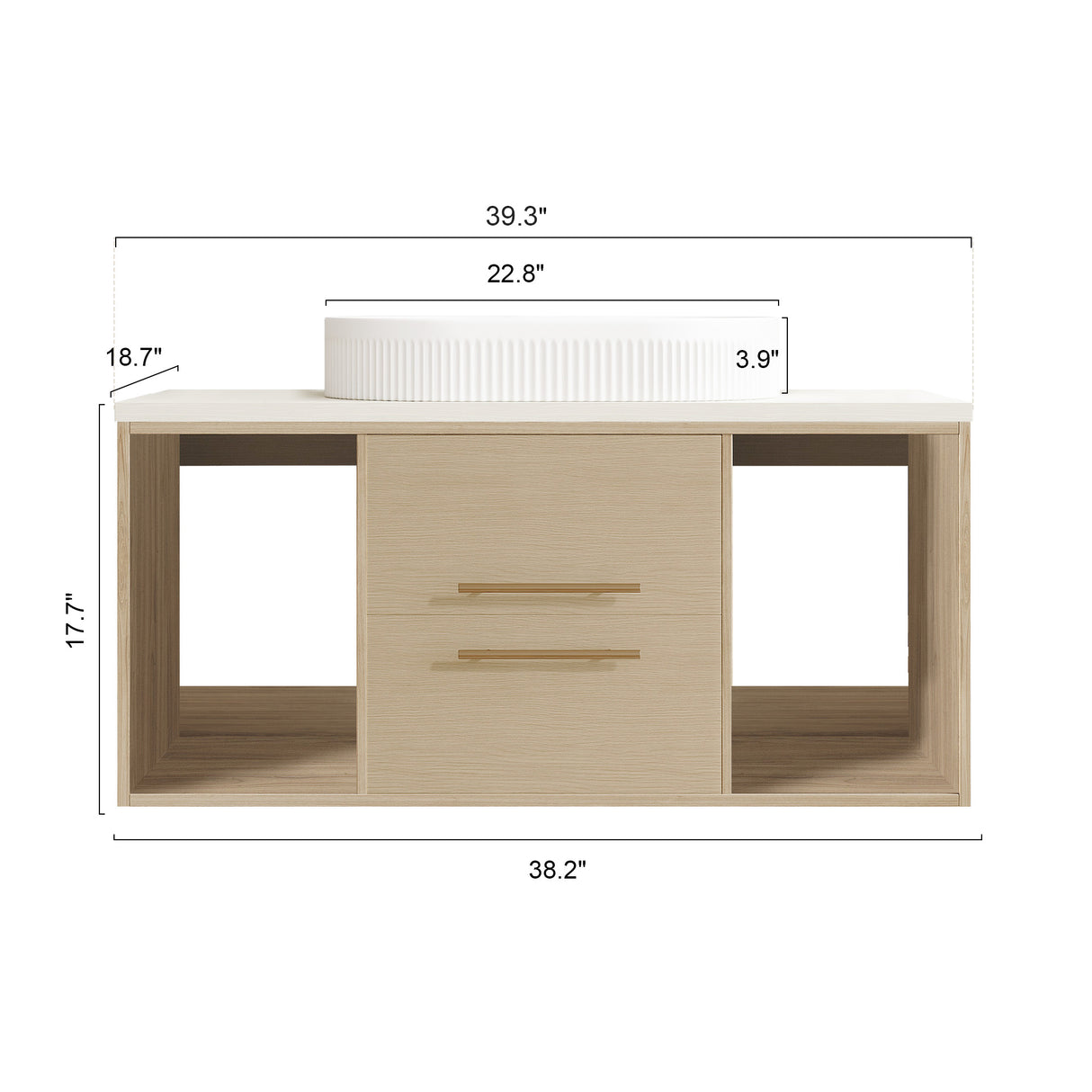 Modern 39.3 Wall-Mounted Bathroom Vanity with Ceramic Sink