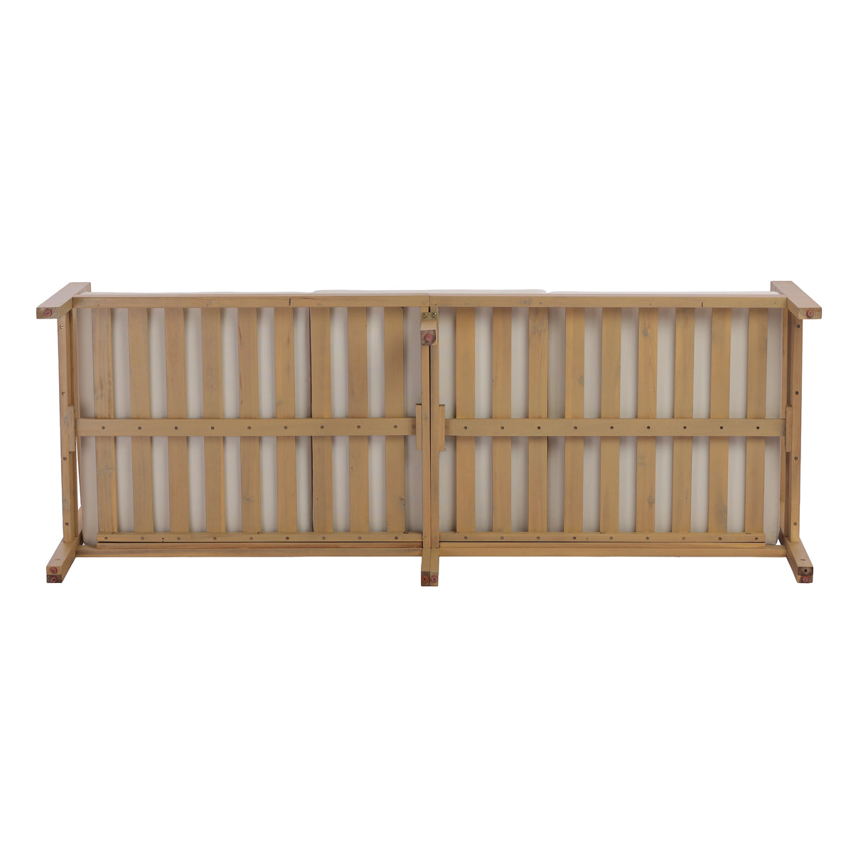 77.95" Outdoor Acacia Wood 3-Seater Sofa with Beige Cushions